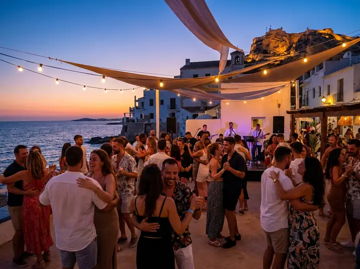 Bachata dancers at a waterfront club in Alicante